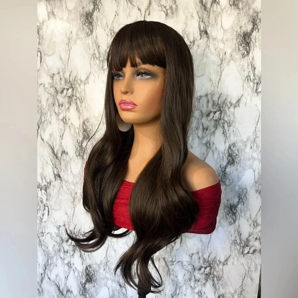 24 Inch  Natural Brown Wavy Butterfly Hair  with bangs